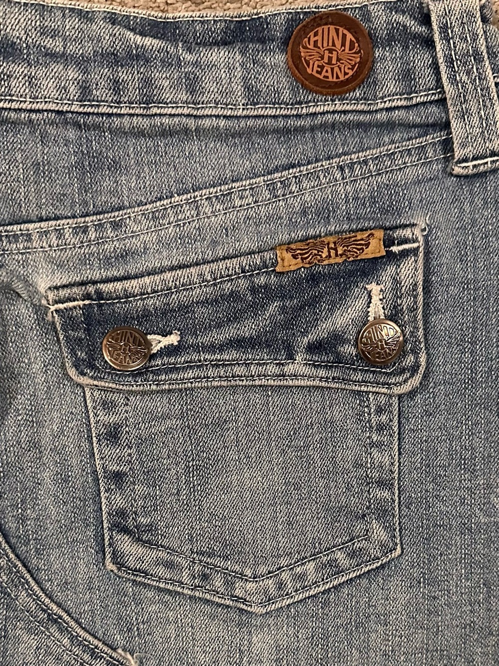 Hint Jeans Y2K Distressed Denim Skirt Frayed Hem Blue Size 9 - Picture 5 of 8